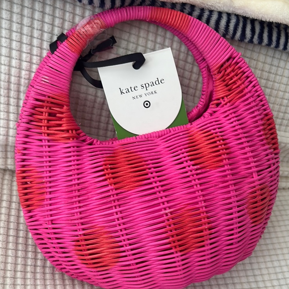 Kate Spade Pink Woven Handbag polka dots - Picture 4 of 6
